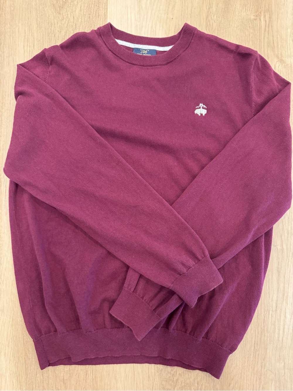 Brooks Brothers 346 Burgundy Cotton Cashmere Crew Neck Sweater Chest Logo Size L